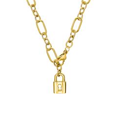 🦚 Figaro Damenkette aus Edelstahl mit Schloss, IP Gold