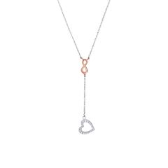 🦚 Infinity Y-Kette aus 925er Silber mit Herz, IP Rosé