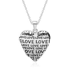 🦚 Sterlingsilber Kette mit Herzmedaillon Love gravierbar