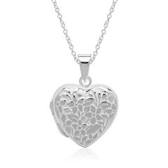 🦚 Sterlingsilber Kette Herzmedaillon Blumen gravierbar