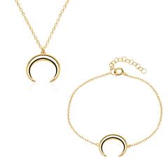 🦚 Set Kette und Armband Mond aus 925er Silber, vergoldet