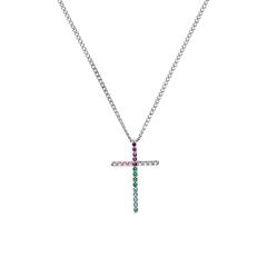 🦚 925er Silberkette Kreuz Rainbow für Mädchen