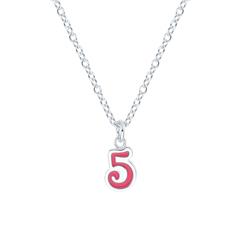 🦚 Kette mit Anhänger Zahl 5 aus 925er Silber, Emaille