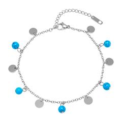 🦚 Edelstahl Fußkette türkise Perlen