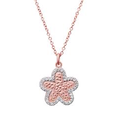 🦚 Rosé vergoldete 925 Silberkette Blumenanhänger