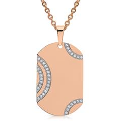 🦚 Edelstahlkette rosé Dog-Tag-Anhänger Zirkonia