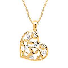 🦚 Herzkette Blätterranken aus 8K Gold und Zirkonia