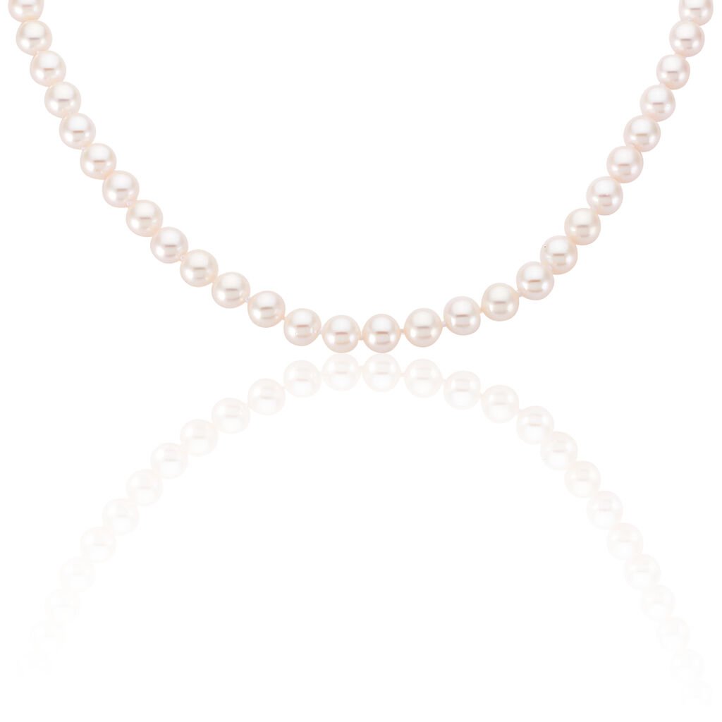 🦚 Damen Collier Gold 585 Akoyaperlen 7-7,5mm, Collier mit Stein