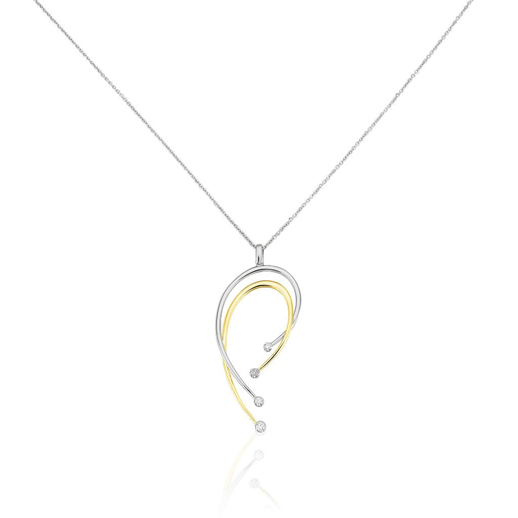 🦚 Damen Collier Gold Bicolor 375 Diamant 0,08ct Halbkreis, Collier mit Stein