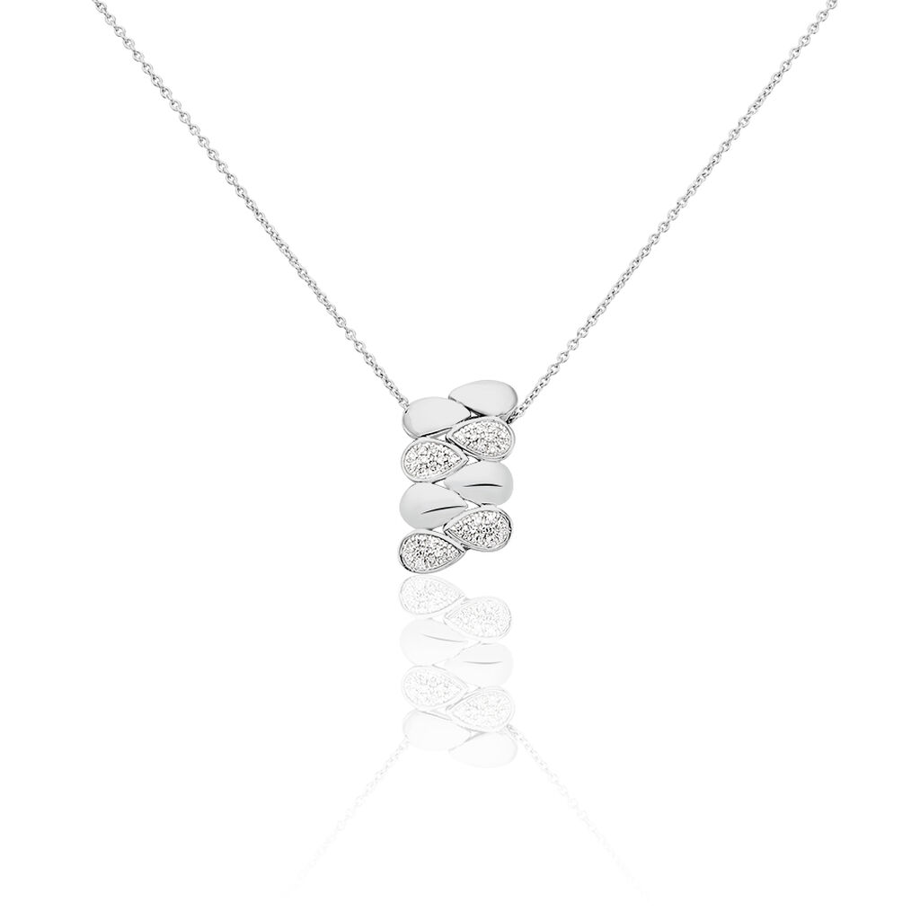 🦚 Damen Collier Weißgold 375 Diamant 0,08ct Blütenblatt Tropfen Burbu, Collier mit Stein