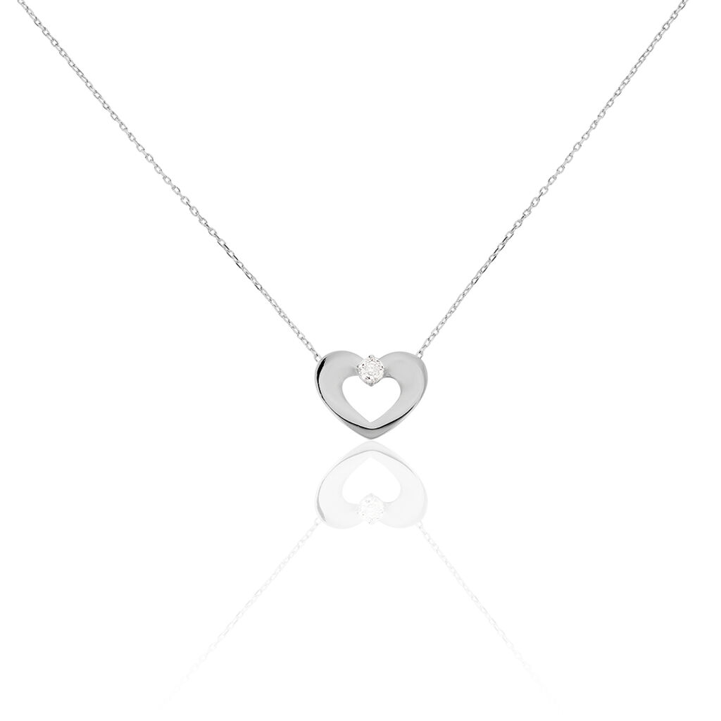 🦚 Damen Collier Weißgold 375 Diamant 0,02ct Herz Herz Fama, Collier mit Stein