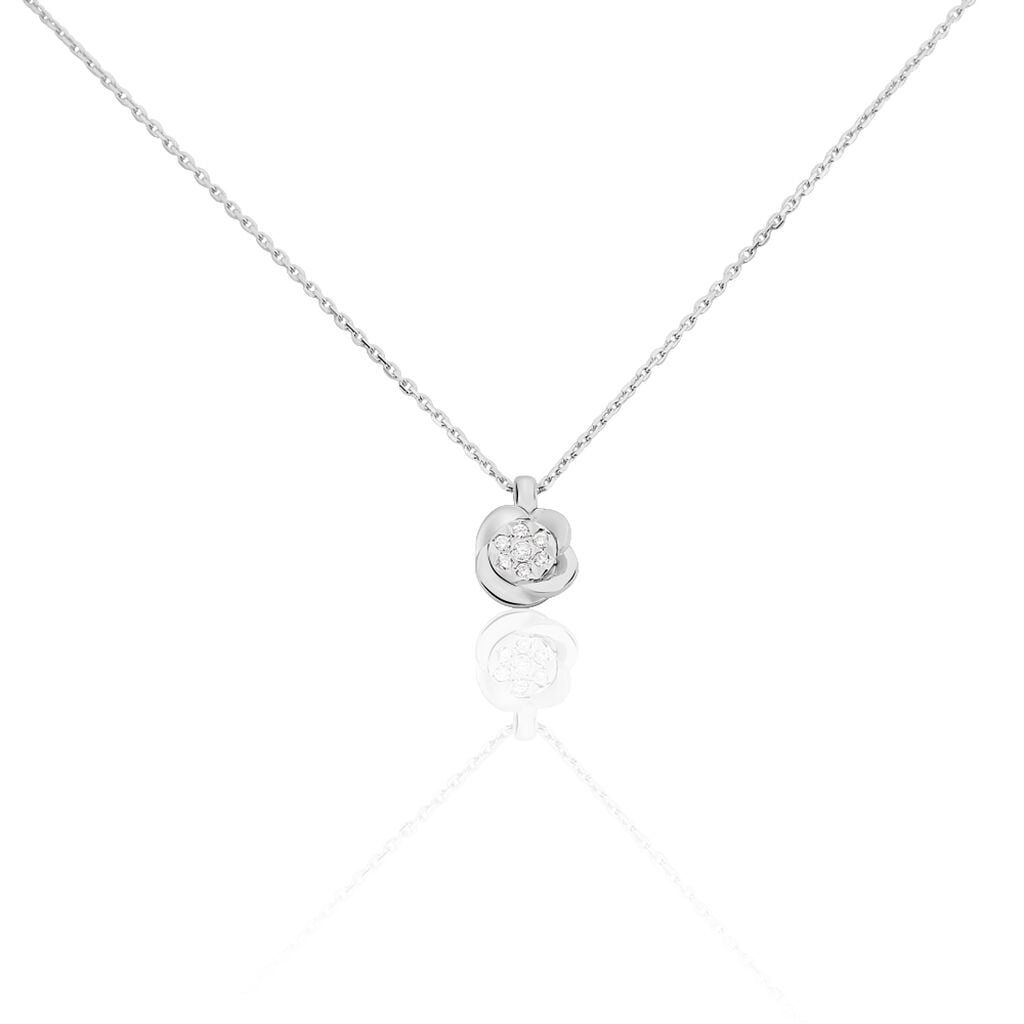 🦚 Damen Collier Weißgold 375 Diamant 0,05ct Blume Saxa, Collier mit Stein
