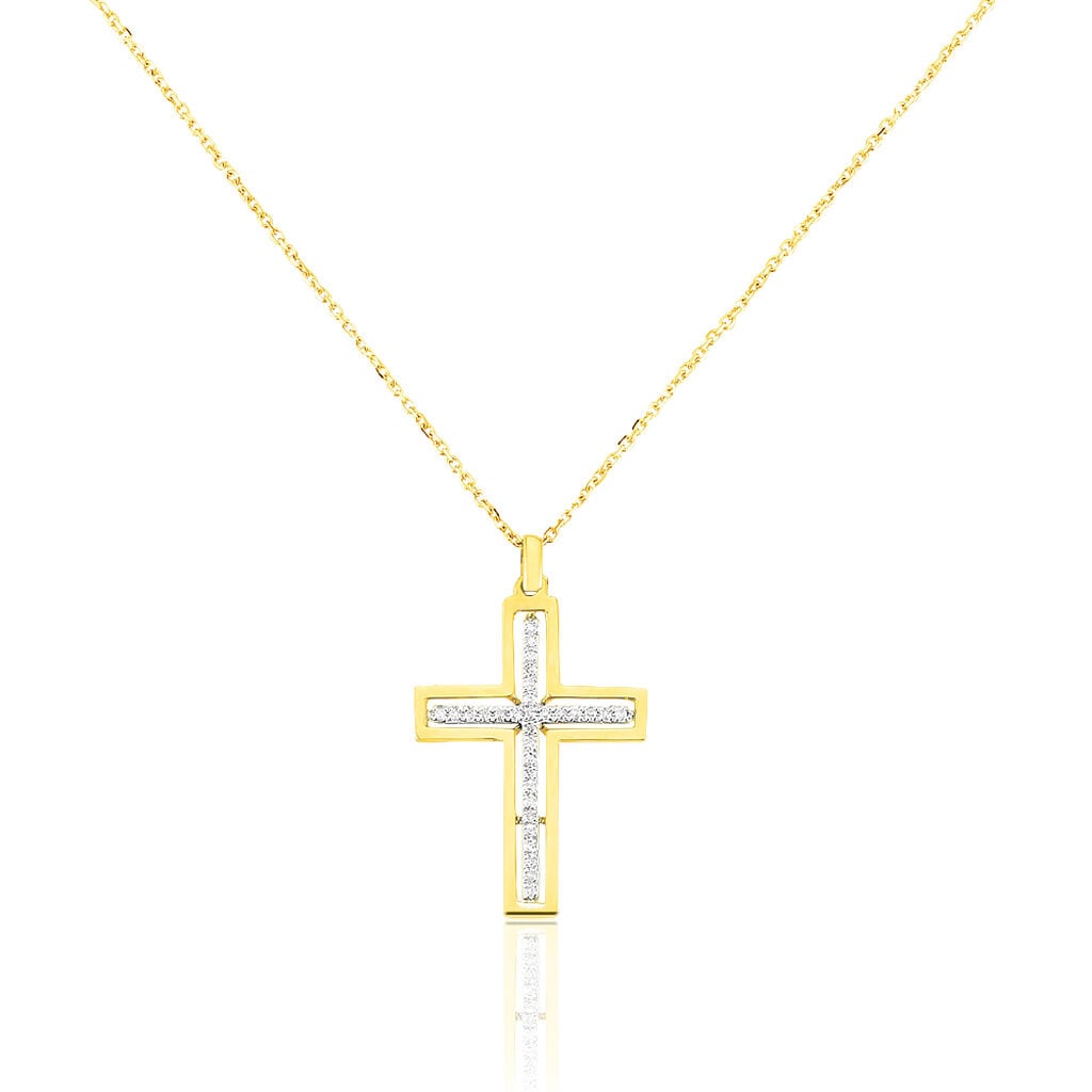 🦚 Damen Collier Gold 375 Diamant 0,07ct Religiöses Kreuz Kreuz Ho 2, Collier mit Stein