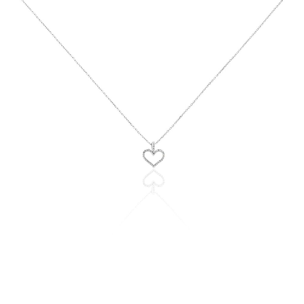 🦚 Damen Collier Weißgold 375 Diamant 0,06ct Herz Herz Glamour, Collier mit Stein