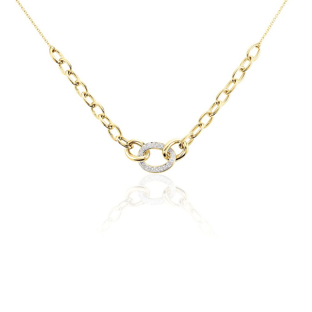🦚 Damen Collier Gold Bicolor Gelb/Silber 375 Diamant 0,11ct Oval Pany, Collier mit Stein