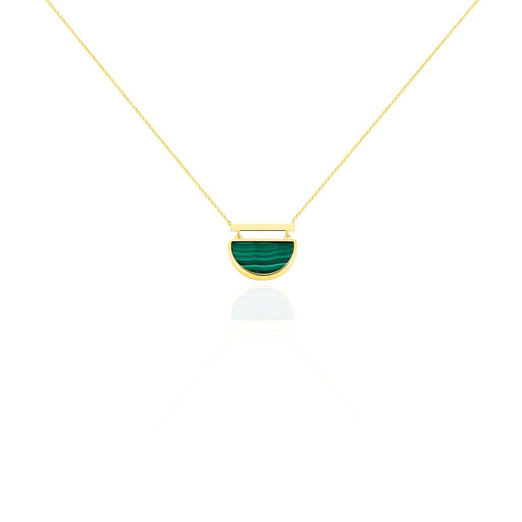 🦚 Damen Halskette Gold 375 Grüner Malachit , Collier mit Stein