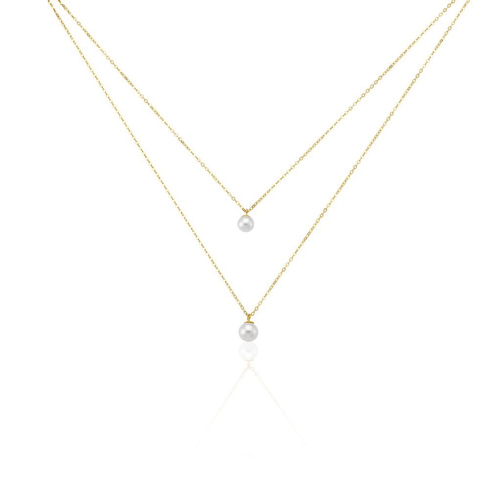 🦚 Damen Halskette Gold 375 Zuchtperle , Collier mit Stein