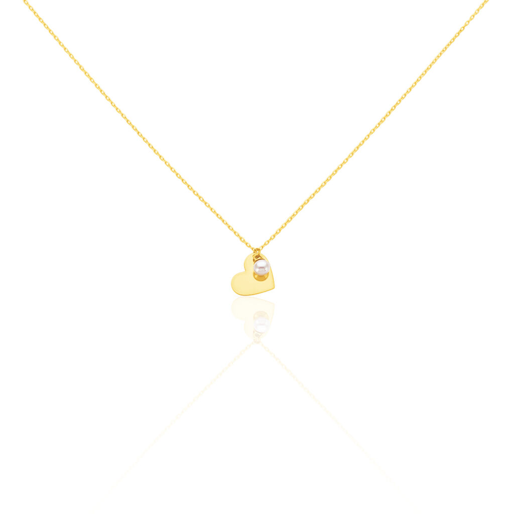 🦚 Damen Halskette Gold 375 Zuchtperle Herz, Collier mit Stein