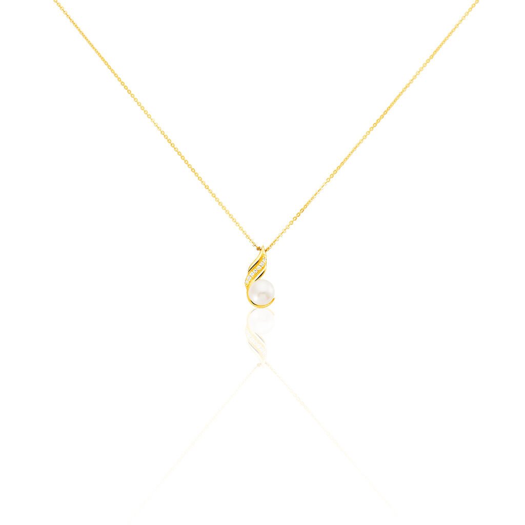 🦚 Damen Collier Gold 375 Zuchtperle Perlmutt Tropfen, Collier mit Stein