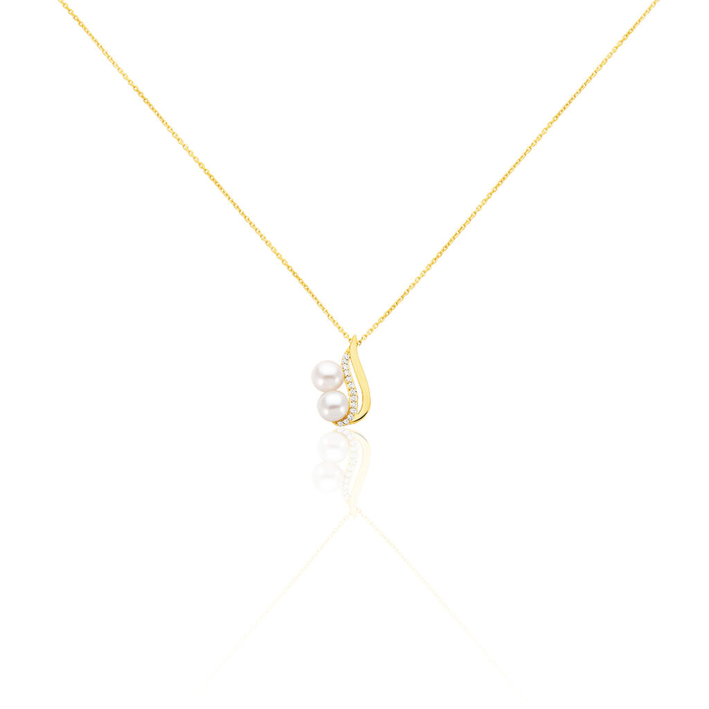 🦚 Damen Halskette Gold 375 Zuchtperle Zirkonia Loeva , Collier mit Stein