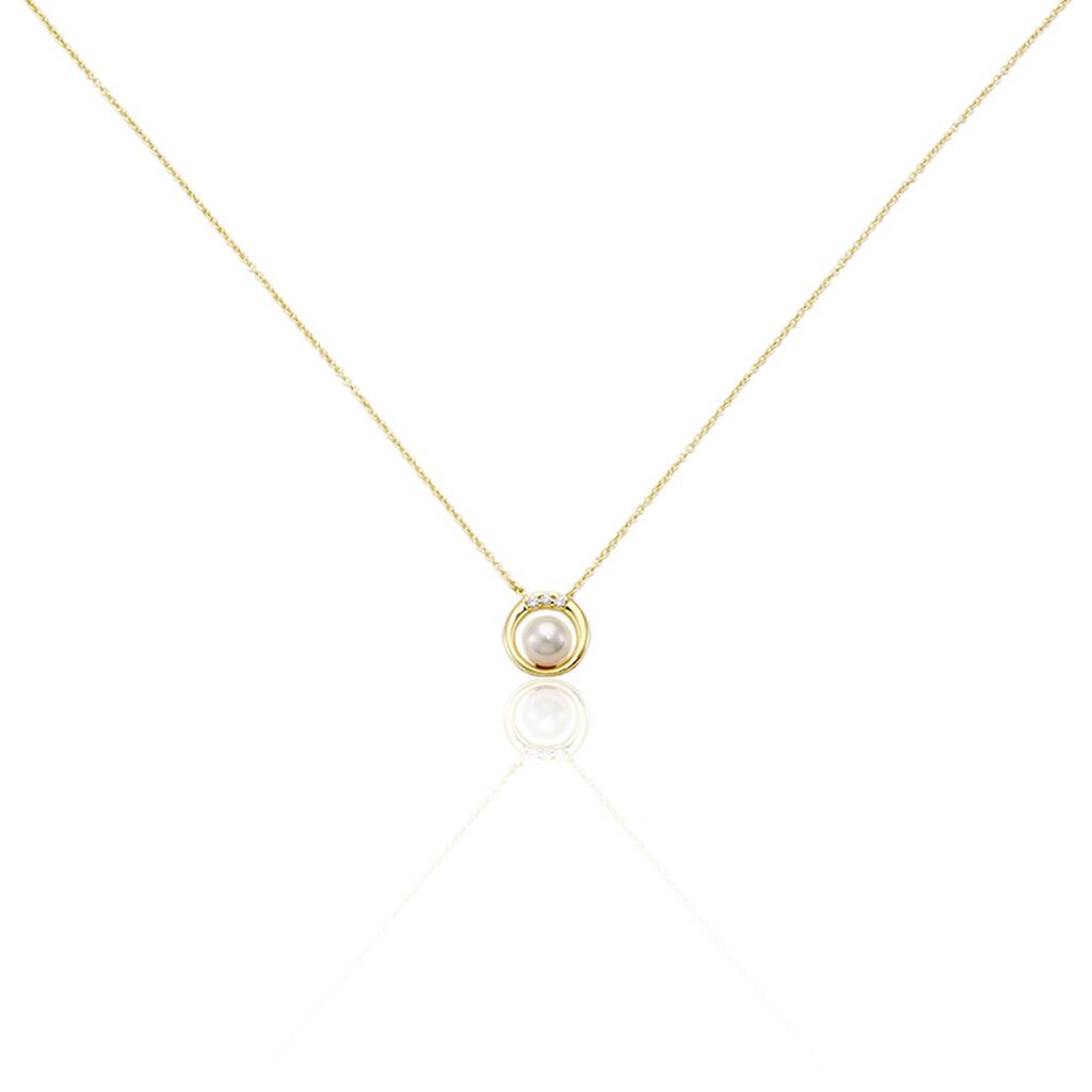 🦚 Damen Halskette Gold 375 Zuchtperle Zirkonia Kreis Isabella, Collier mit Stein