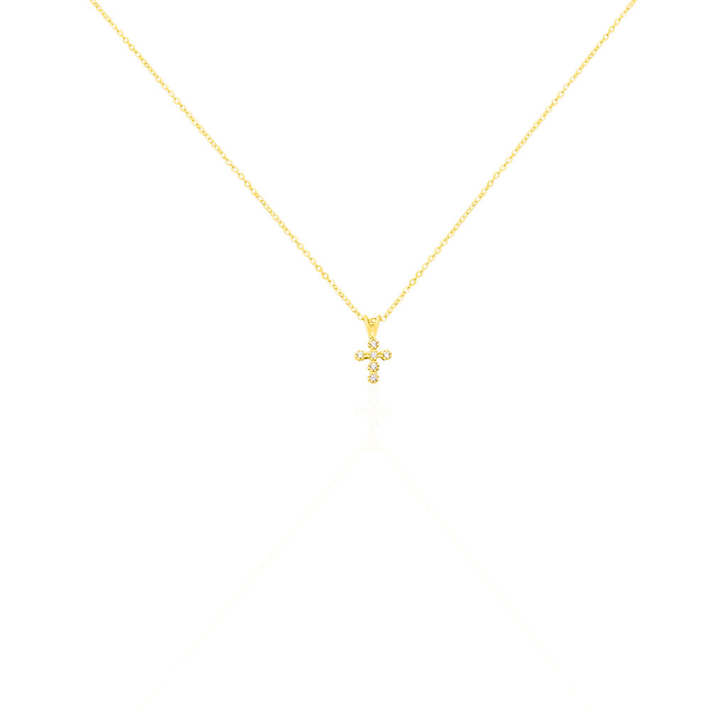🦚 Familie Collier Gold 375 Zirkonia Religiöses Kreuz Enke, Collier mit Stein
