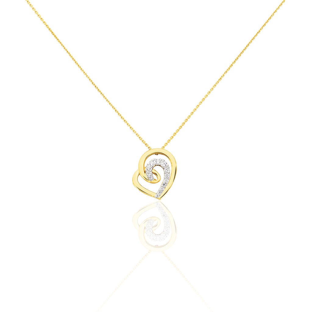 🦚 Damen Halskette Gold 375 Zirkonia Herz, Collier mit Stein