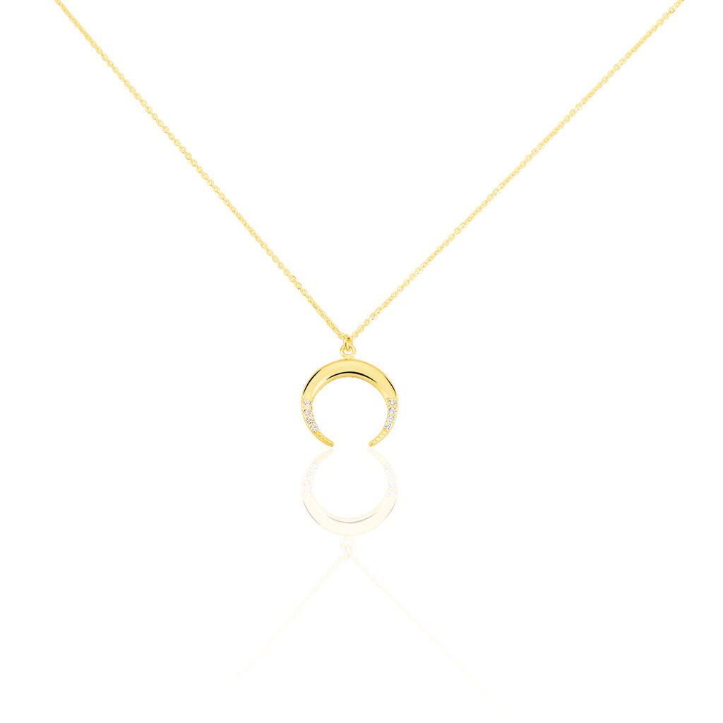 🦚 Damen Halskette Gold 375 Zirkonia Mond, Collier mit Stein