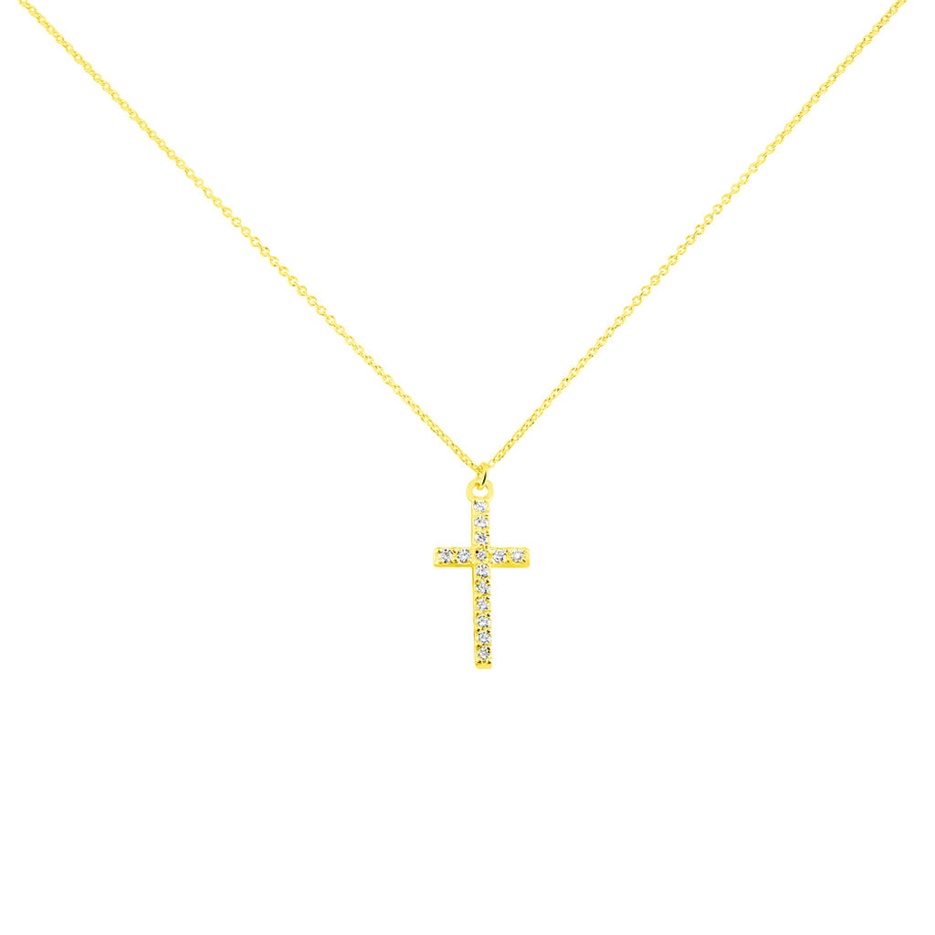 🦚 Damen Collier Gold 375 Zirkonia Religiöses Kreuz Livia, Collier mit Stein