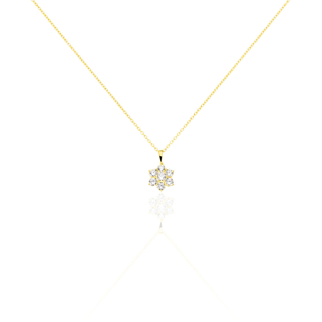 🦚 Damen Collier Gold 375 Zirkonia Blume Pentas, Collier mit Stein