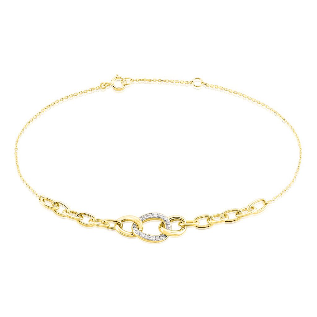 🦚 Damen Armband Gold Bicolor Gelb/Silber 375 Diamant 0,07ct Oval Pany, Armband mit Stein