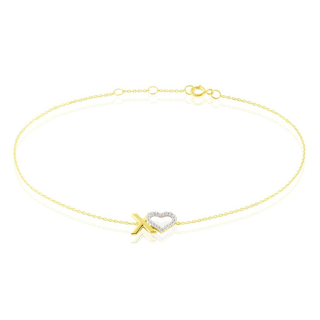 🦚 Damen Armkette Gold 375 Zirkonia Herz Xoxo 0,65mm, Armkette mit Stein