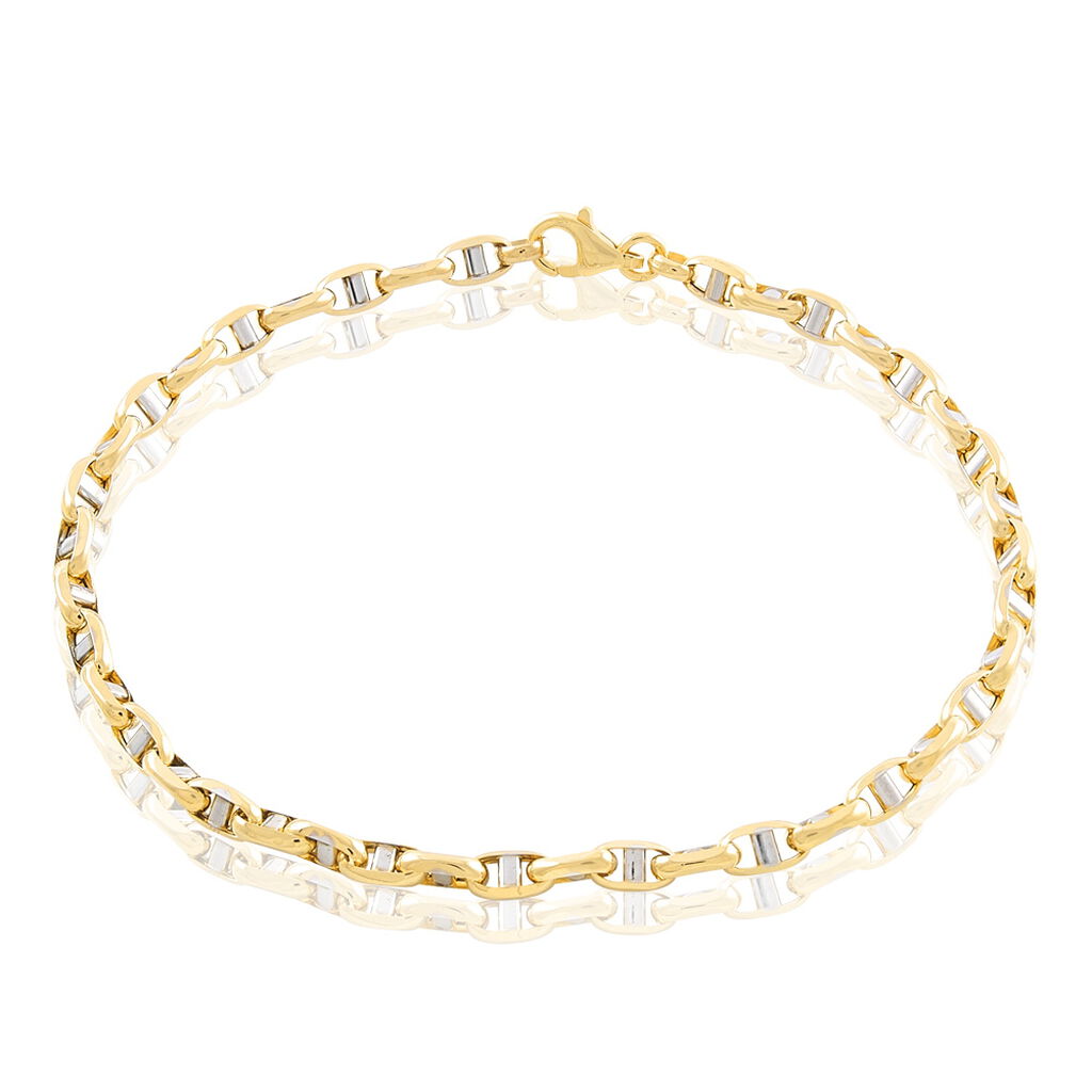 🦚 Herrenarmband Stegpanzerkette Gold 375 Bicolor , Armkette ohne Stein