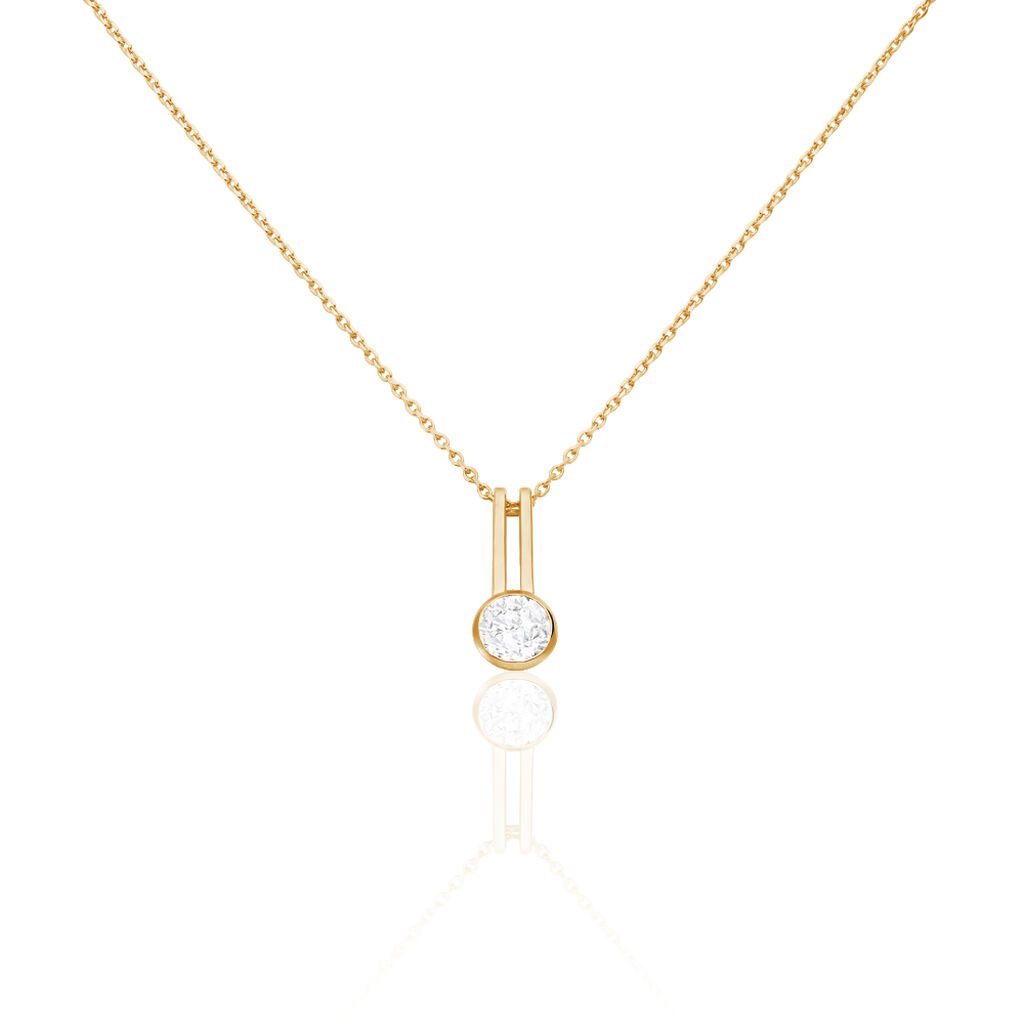 🦚 Damen Halskette Messing Gold 750 plattiert , Collier mit Stein