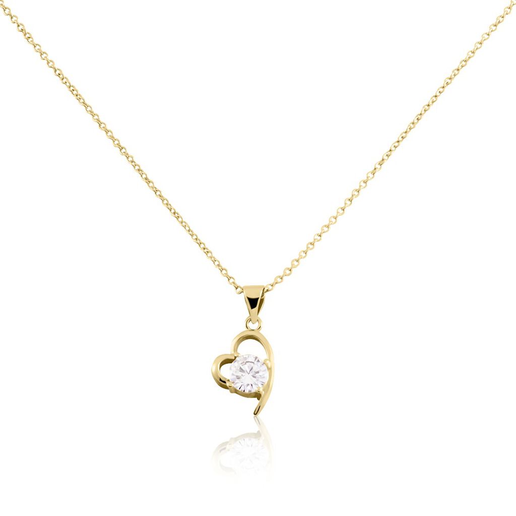 🦚 Damen Collier Vergoldet Zirkonia Herz Henri, Collier mit Stein