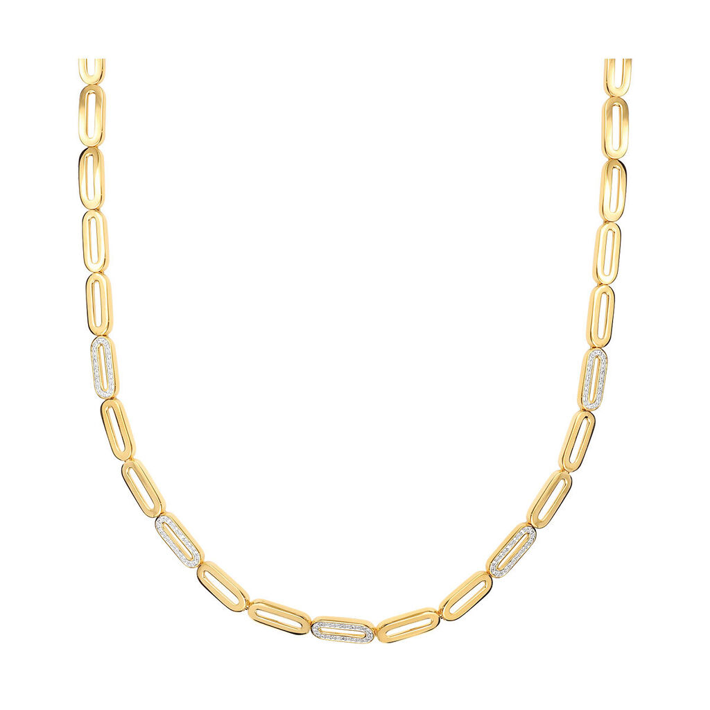 🦚 Damen Gliederkette Vergoldet Zirkonia, Collier mit Stein