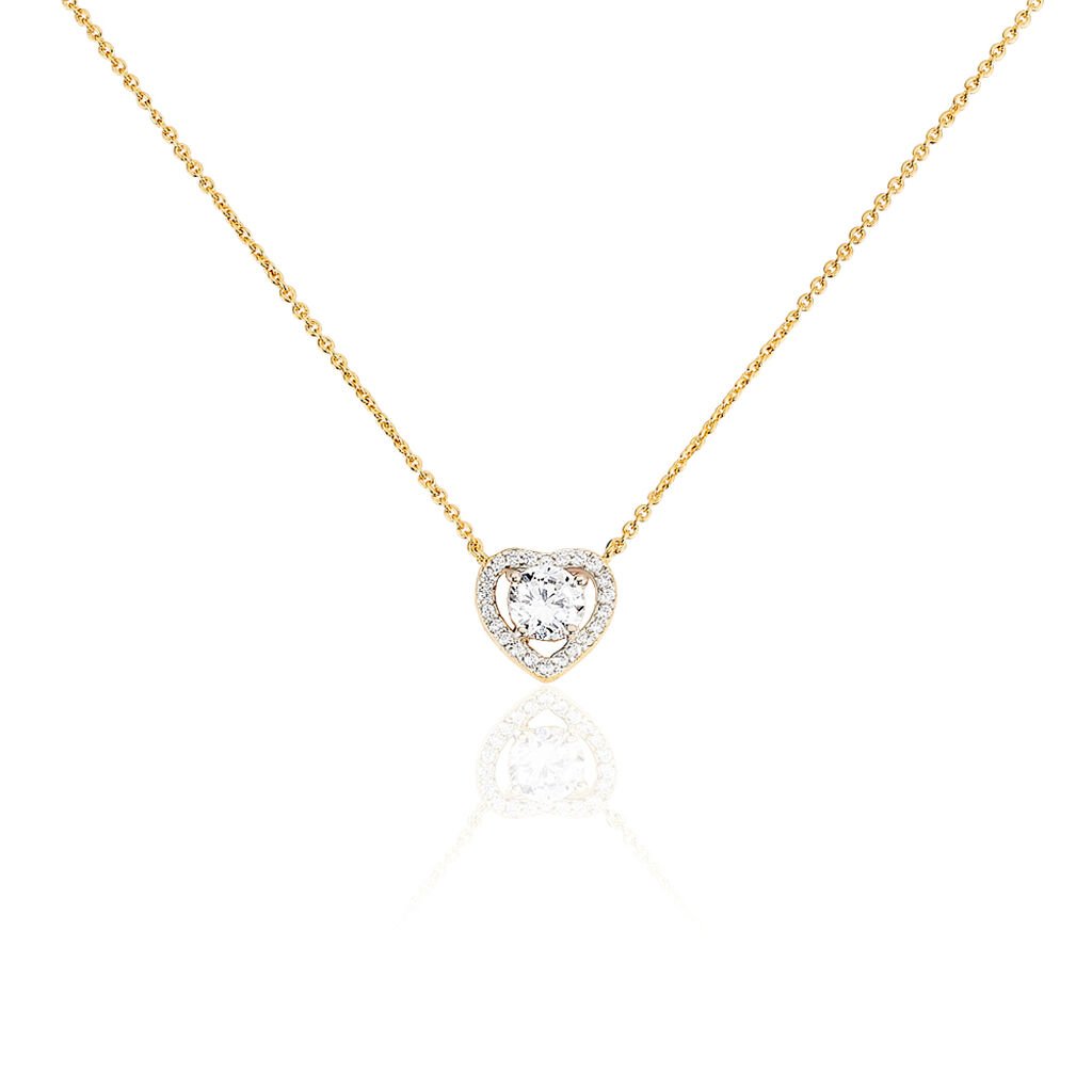 🦚 Damen Collier Vergoldet Zirkonia Herz Alais, Collier mit Stein