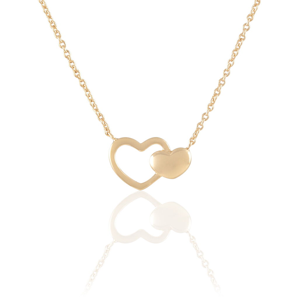 🦚 Damen Halskette Messing Gold 750 plattiert Herz, Collier ohne Stein
