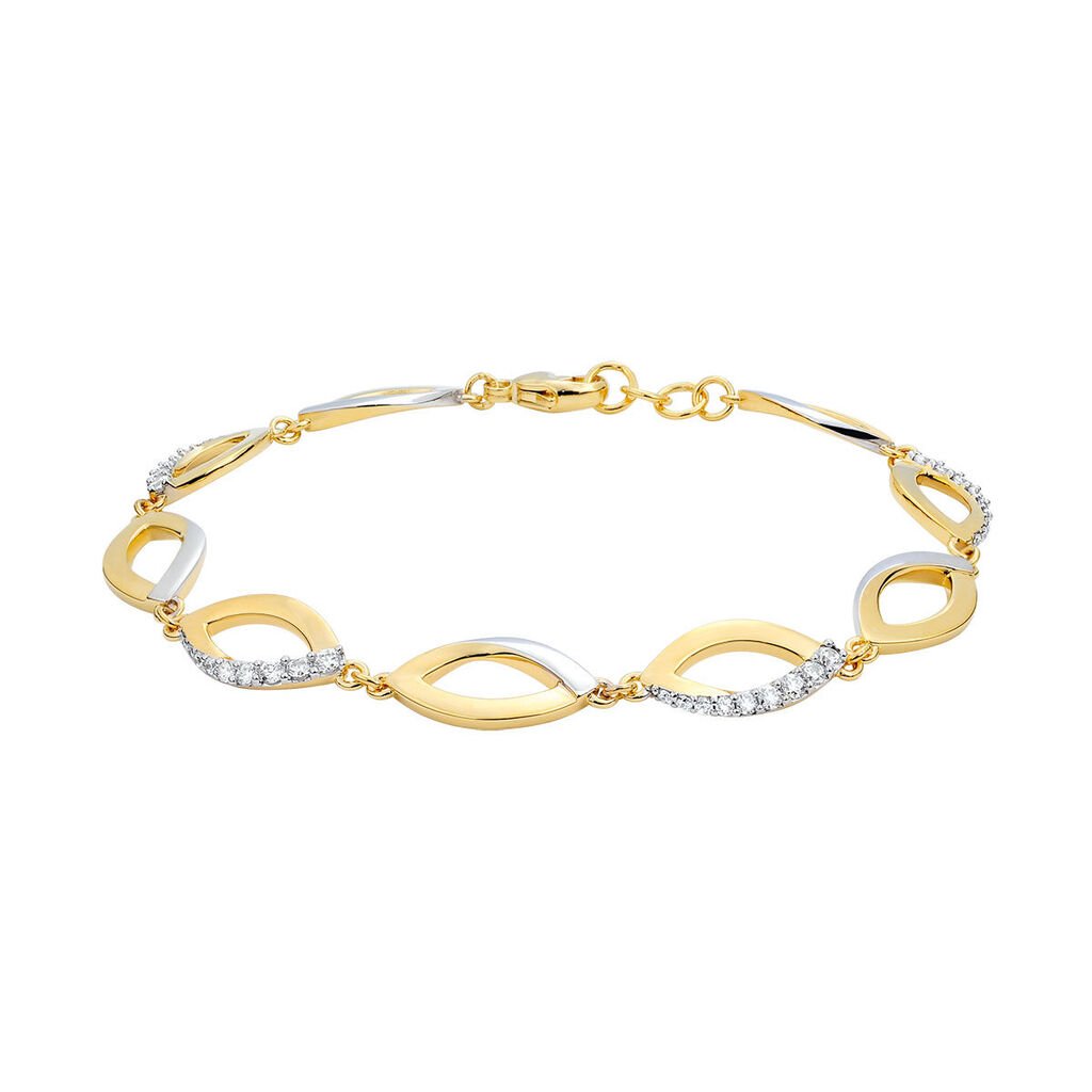 🦚 Damen Armkette Messing 18 Karat Vergoldet Bicolor Biwana, Armband mit Stein