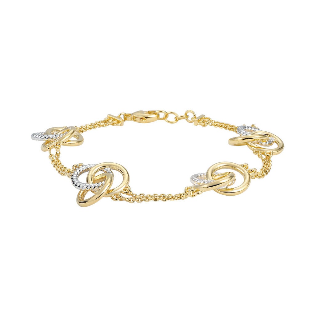 🦚 Damen Armband Messing 18 Karat Vergoldet Bicolor Biska, Armband ohne Stein