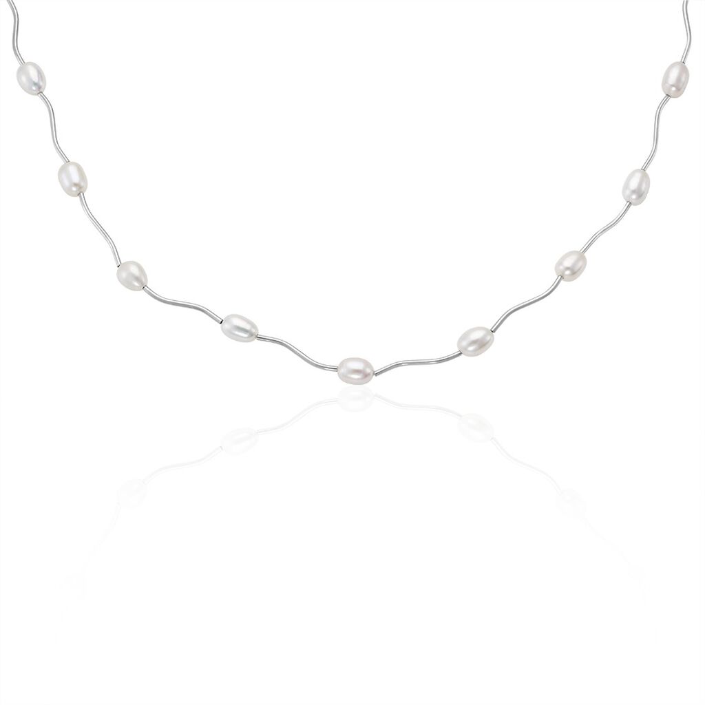 🦚 Damen Collier Silber 925 rhodiniert Süßwasserperle Inessa , Kette mit Stein