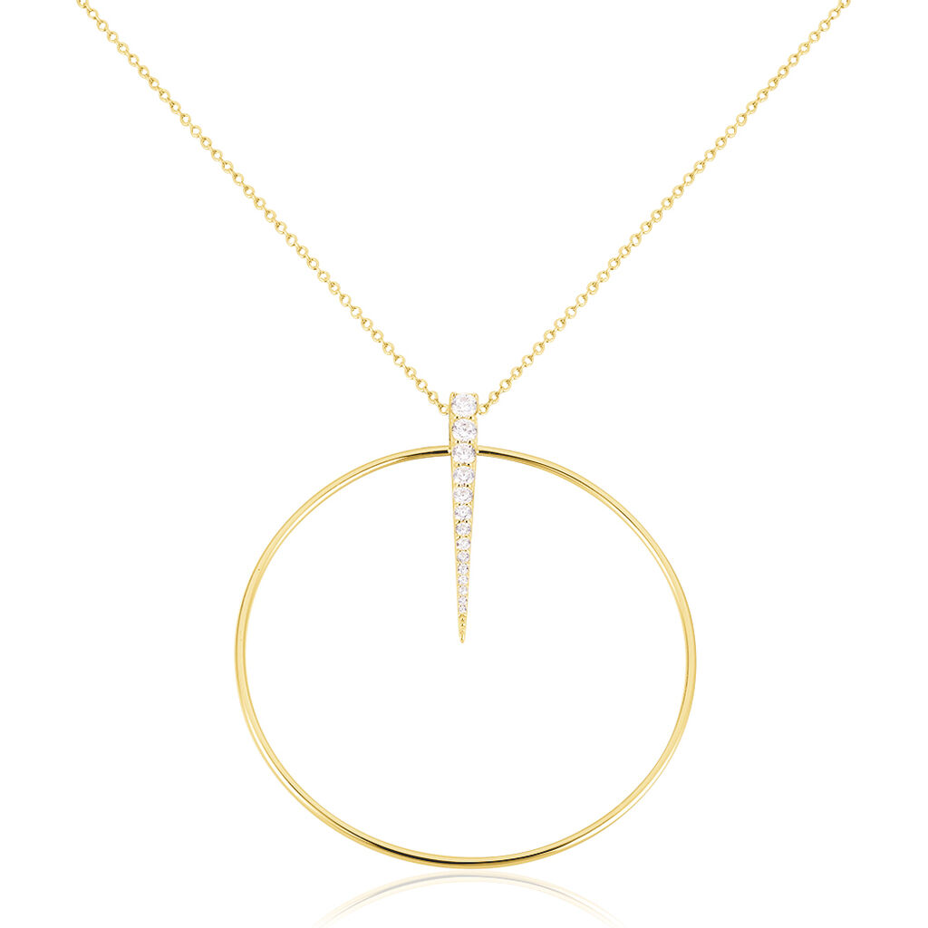 🦚 Damen Collier Silber vergoldet 925 Zirkonia Barren Kreis Rounded, Collier mit Stein