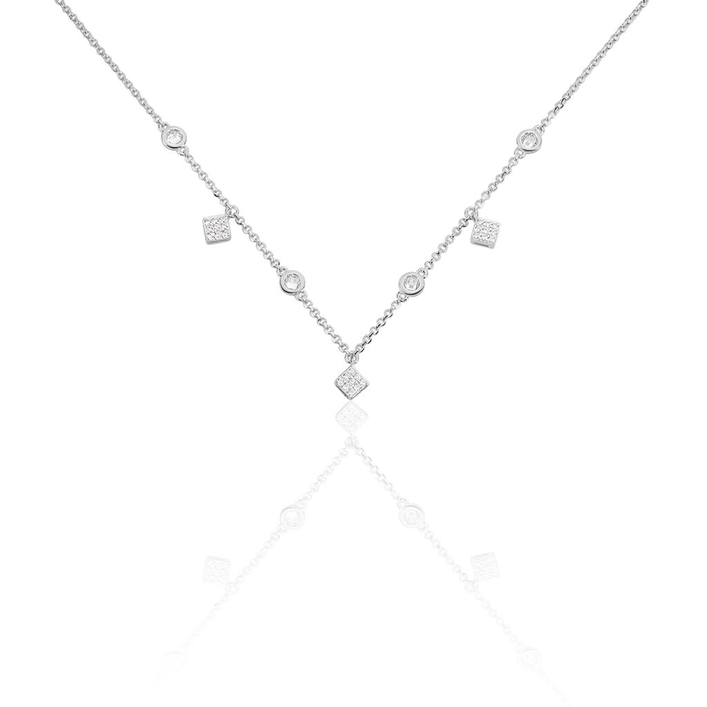 🦚 Damen Collier Silber 925 Zirkonia Viereck, Collier mit Stein