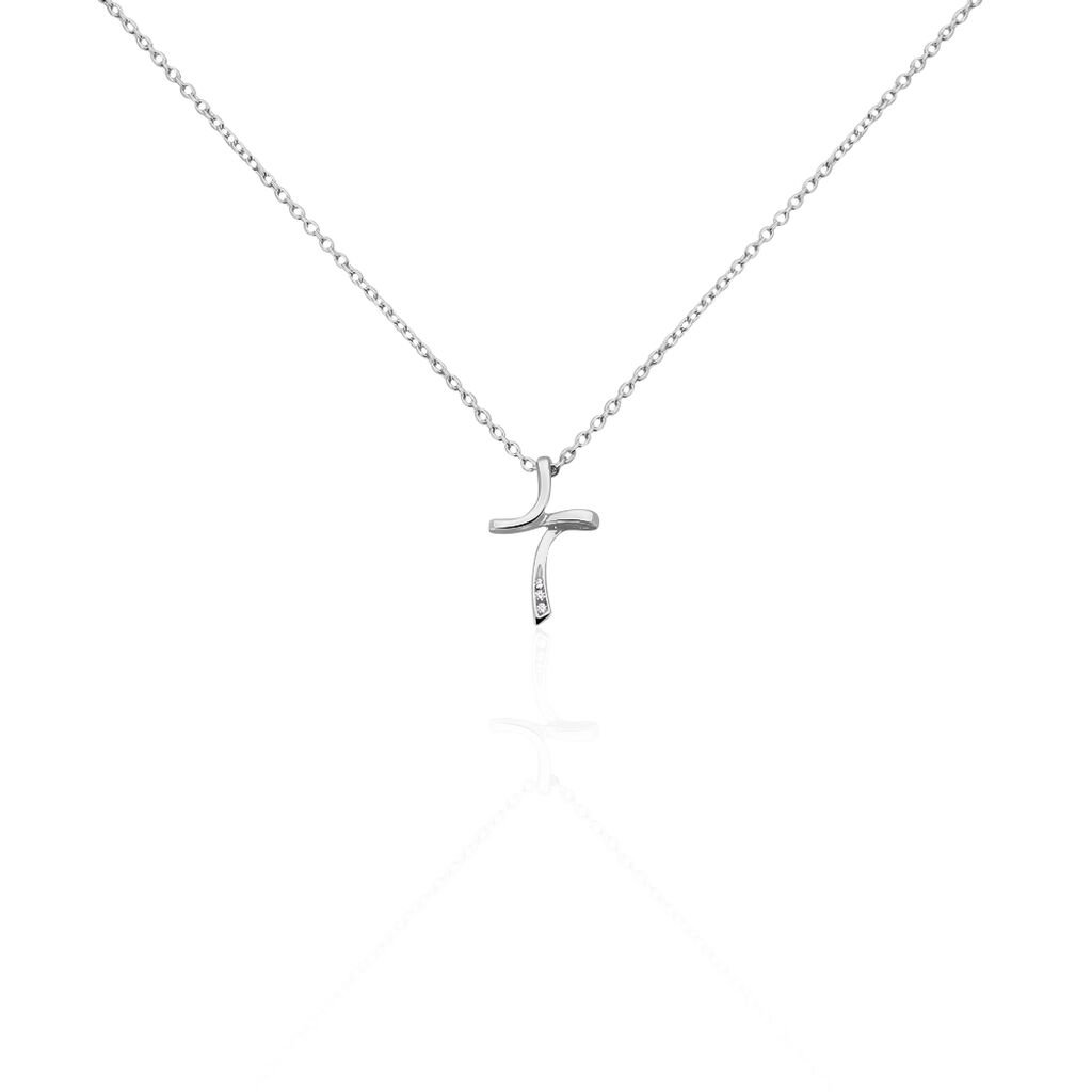 🦚 Damen Halskette Silber 925 Zirkonia Kreuz, Collier mit Stein