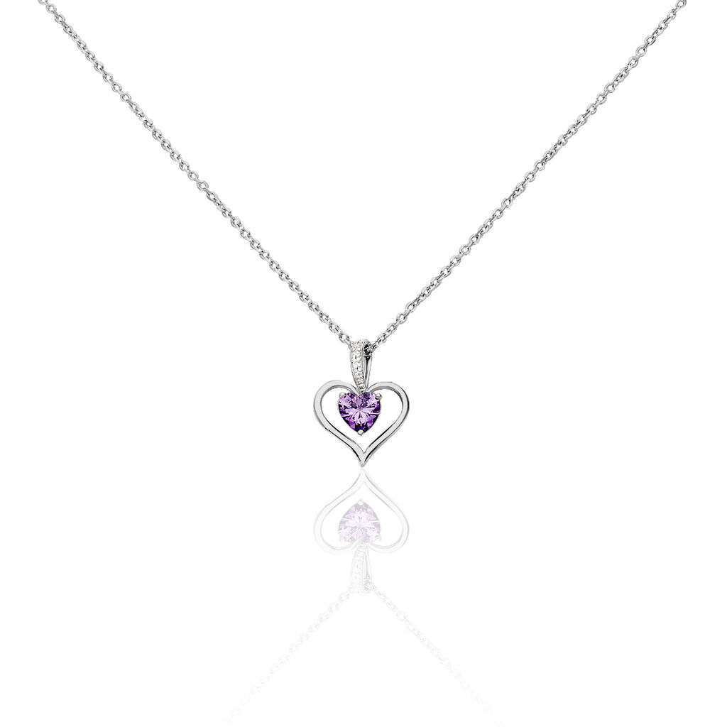 🦚 Damen Collier Silber 925 Zirkonia Violett Herz Arida Herz 2, Collier mit Stein