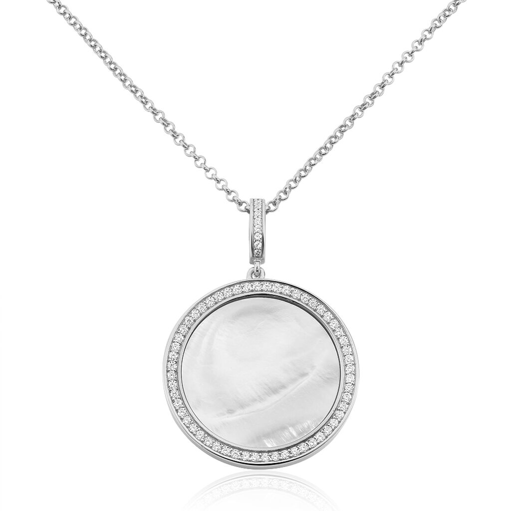 🦚 Damen Halskette Silber 925 Zirkonia Perlmutt Iris, Collier mit Stein