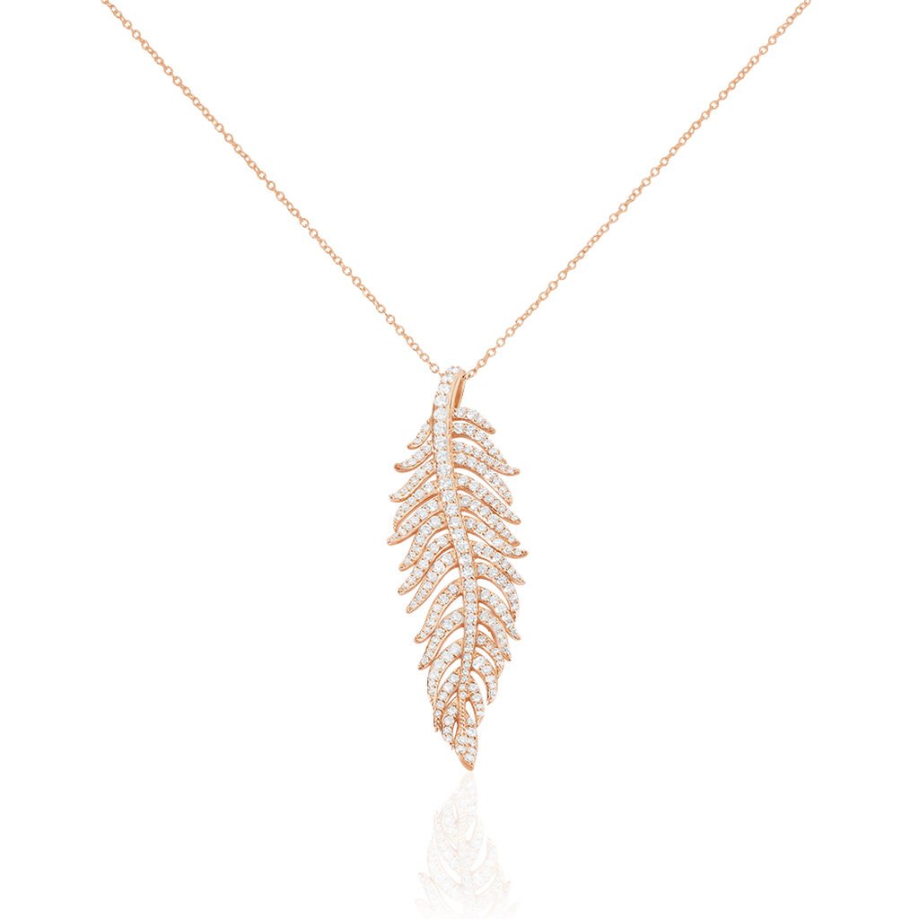 🦚 Damen Collier Silber rosevergoldet 925 Zirkonia Blatt Love Natural, Collier mit Stein