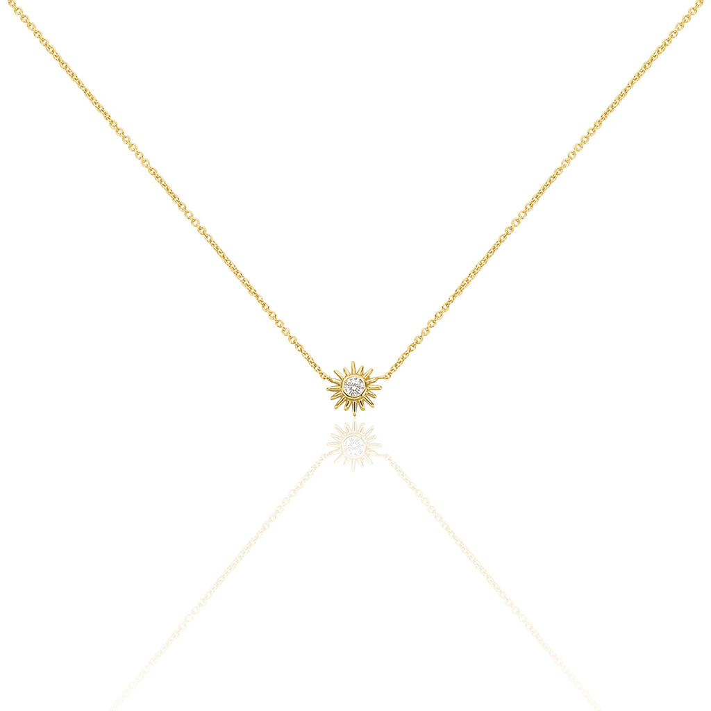 🦚 Damen Collier Silber vergoldet 925 Zirkonia Sonne Sun, Collier mit Stein
