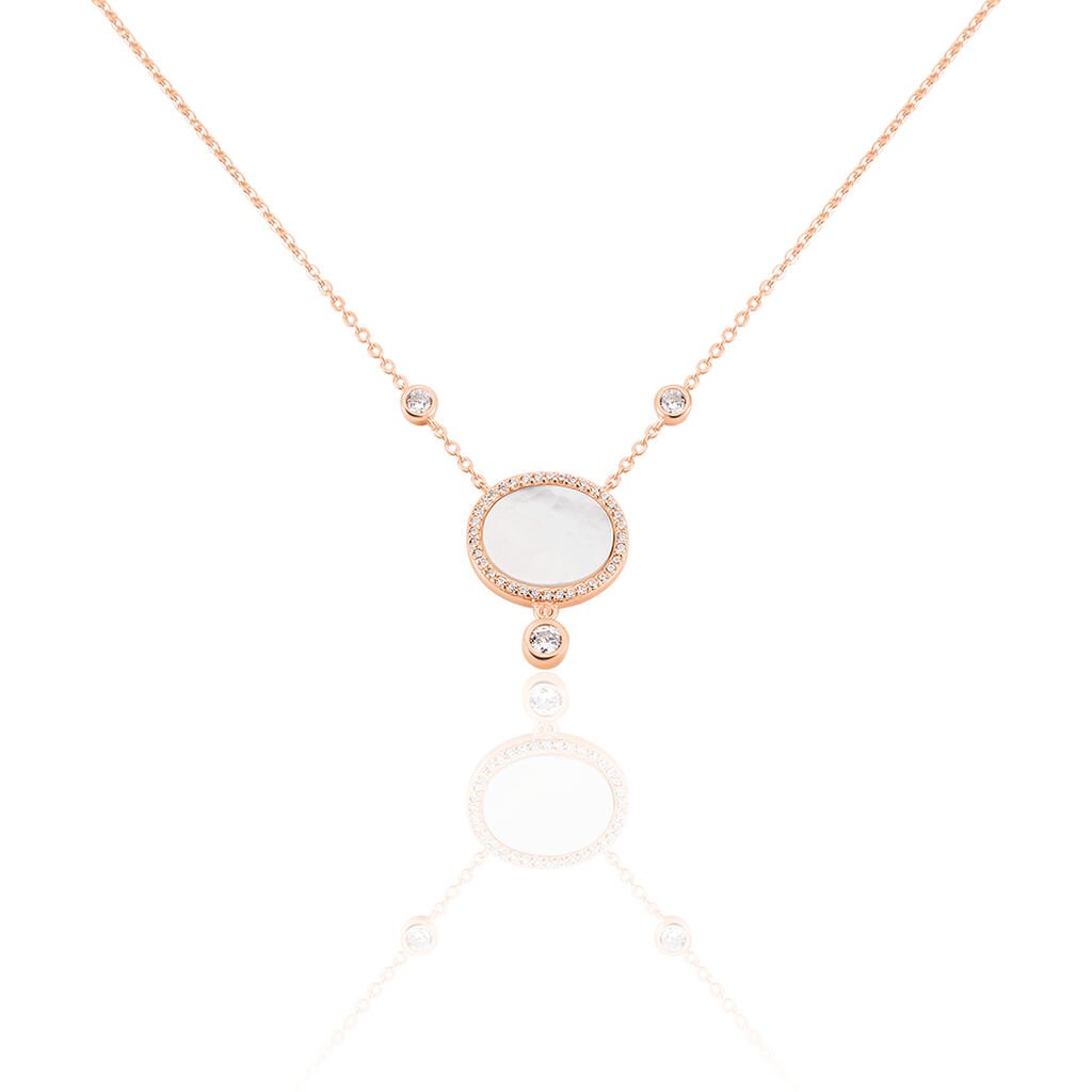 🦚 Damen Collier Silber rosevergoldet 925 Zirkonia Kreis Oval Alessandrina, Collier mit Stein