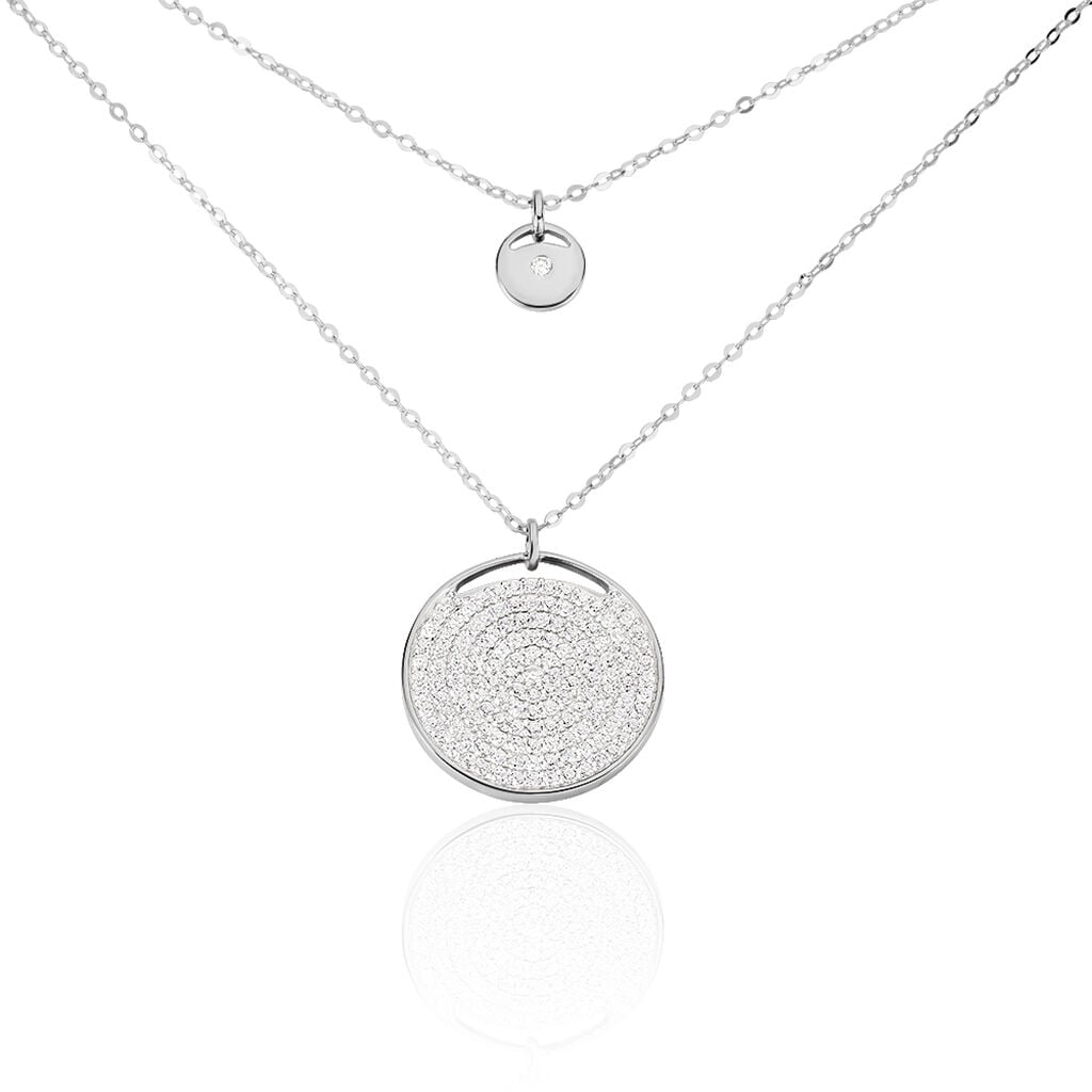🦚 Damen Collier Silber 925 Zirkonia Kreis, Collier mit Stein